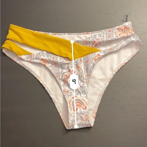 SHEIN Cross Split Strap Two Piece Bikini Yellow Floral Colorblock Women’s Size M - Picture 7 of 10